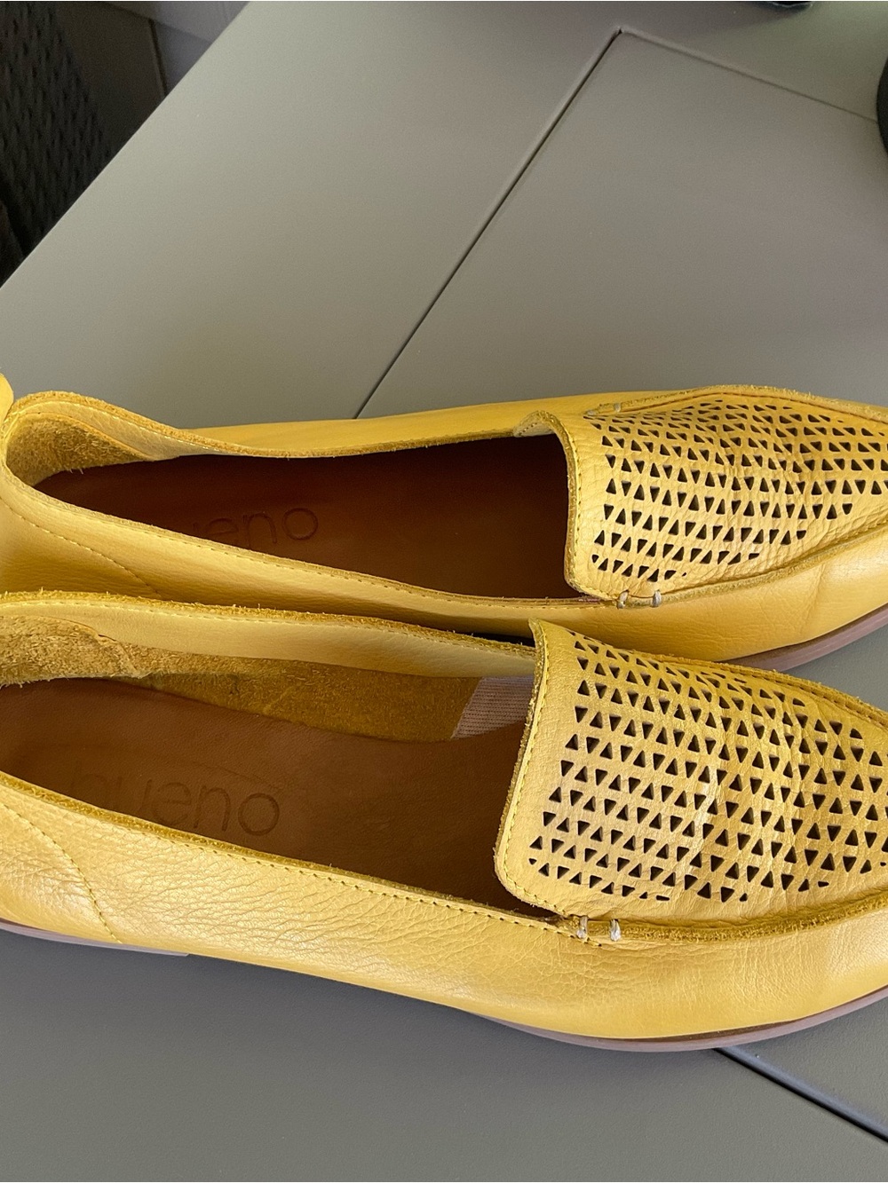 Bueno Yellow Laser-Cut Leather Loafers